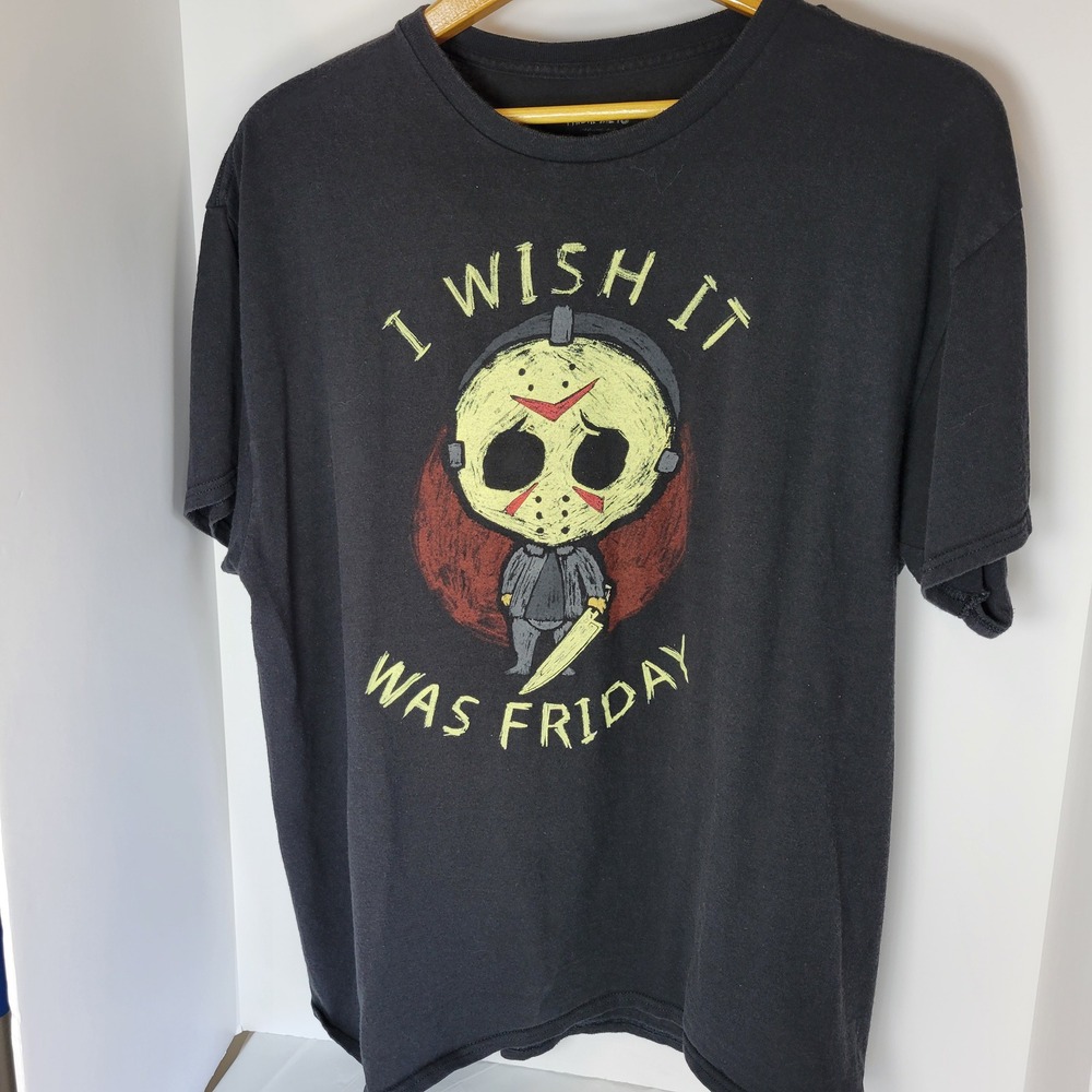 Friday the 13th Jason Voorhees I Wish It Was Friday Black Graphic T-Shirt XL